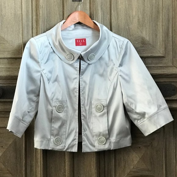 Silver Gray Crop Jacket Blazer Elle Pockets - Picture 1 of 5